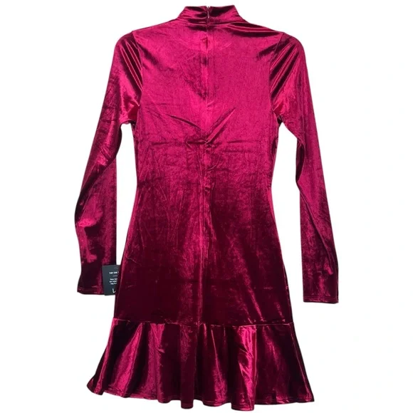 Lulus Flawless Charm Velvet Mock Neck Tiered Long Sleeve Mini Dress Berry Pink - Picture 5 of 8